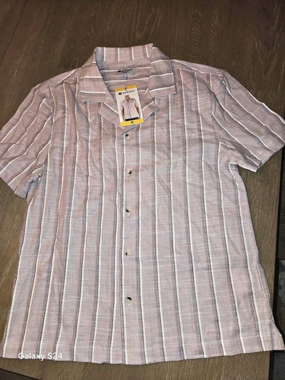 Sperry Camp Collar Textured Shirt Striped Size Medium New